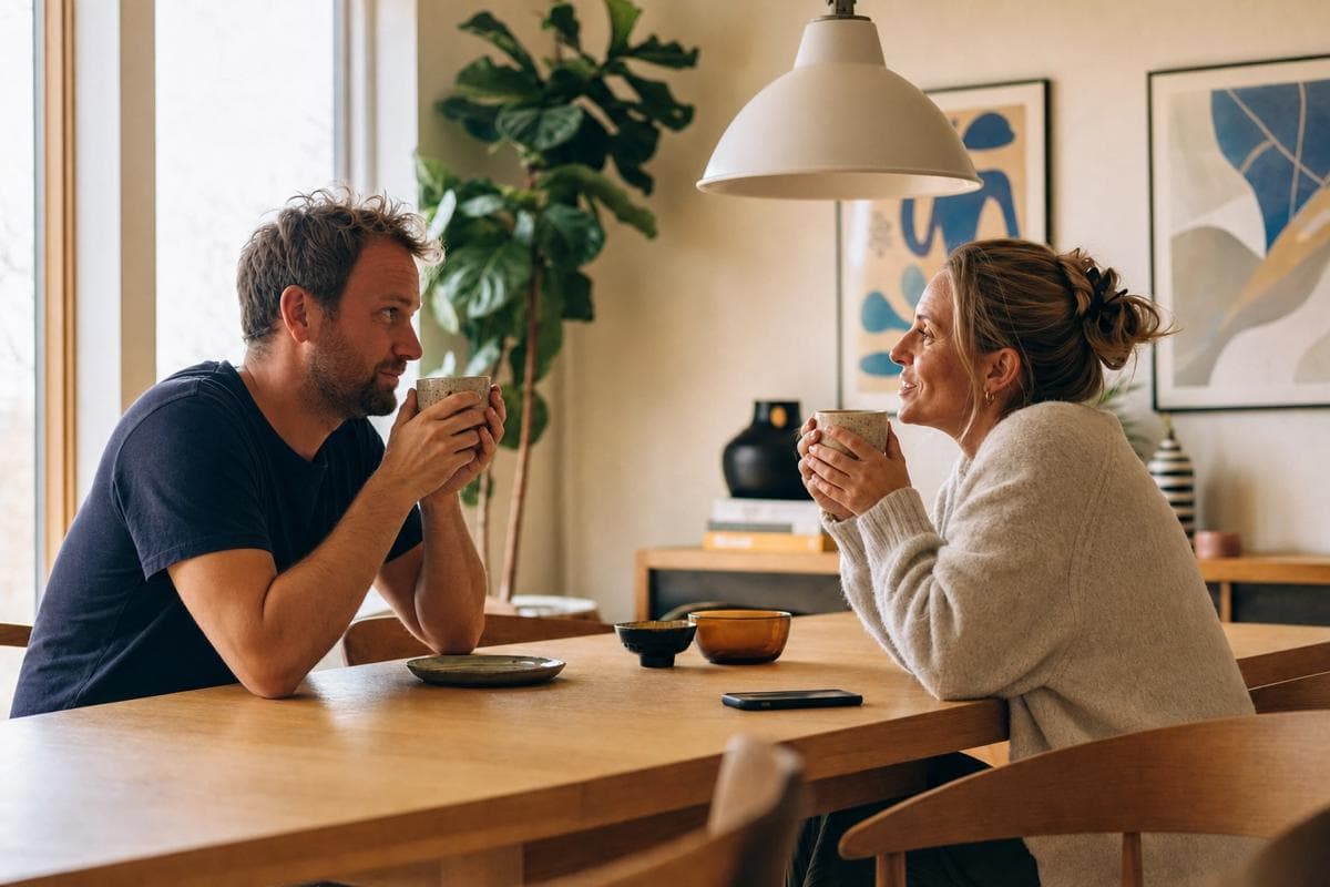 Par der nyder morgenkaffe i deres hjem